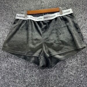 Juicy Couture Sleep Shorts Gray Velour Embossed Logo Heart Pajama Bottoms XL